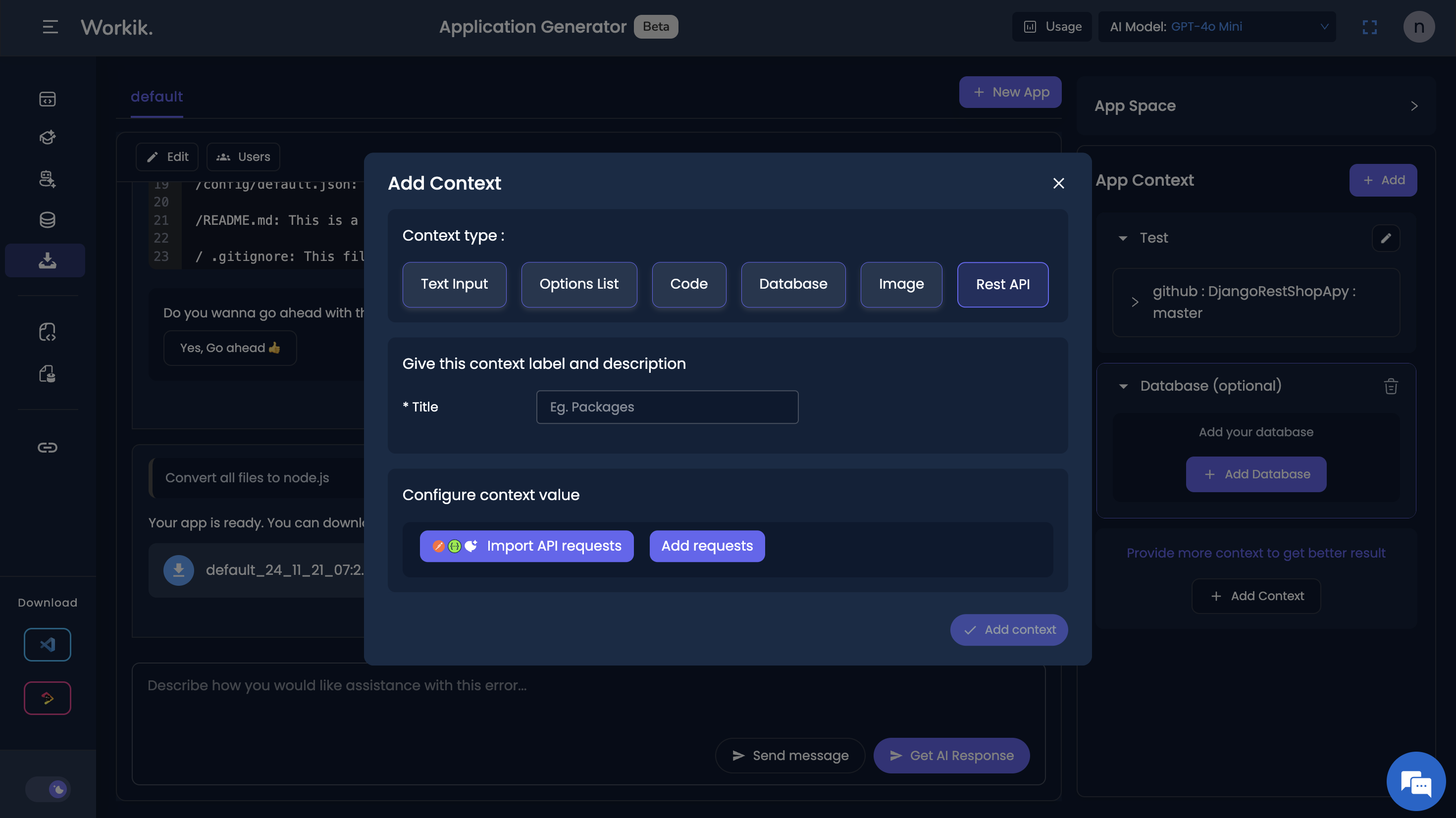 Workik AI workspace creation